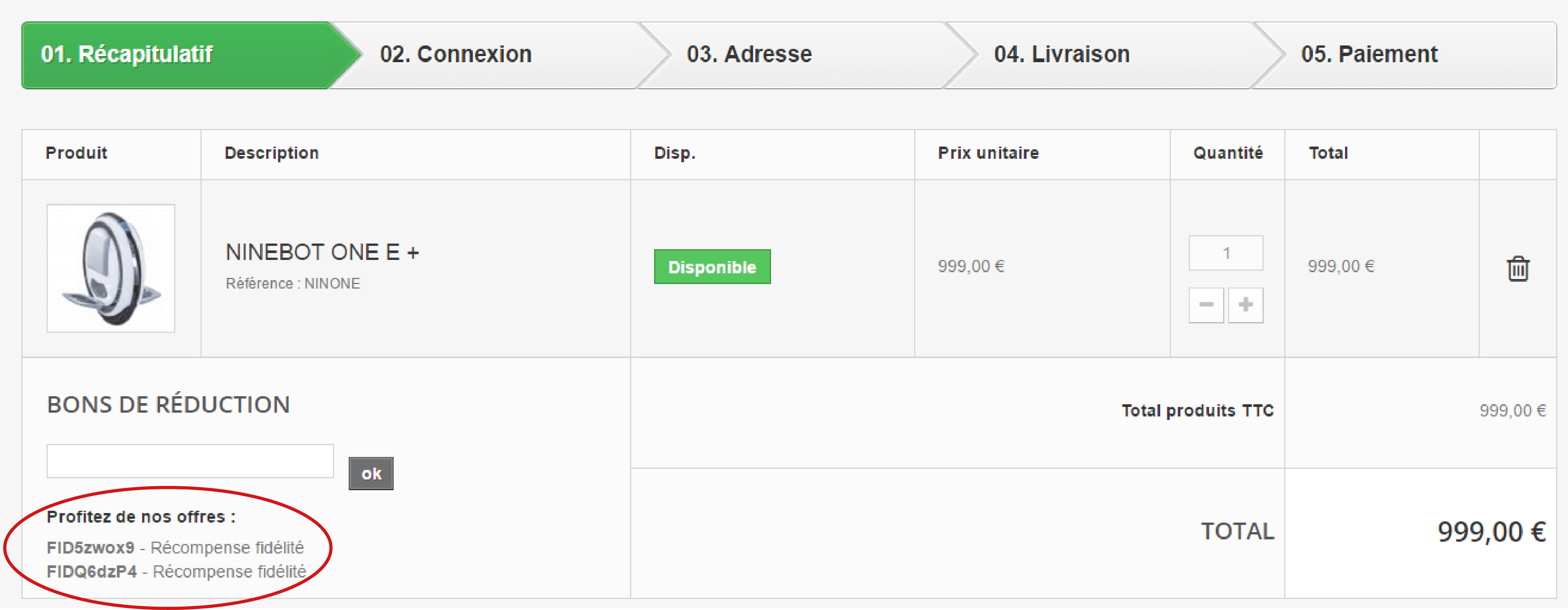 Récapitulatif panier sans bons activés